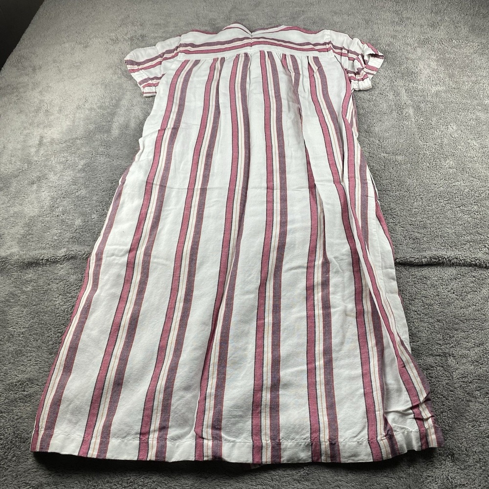 LOFT Linen Shift Dress Button Down Tie Belt Womens 2P Petite Striped White Pink - Picture 10 of 13